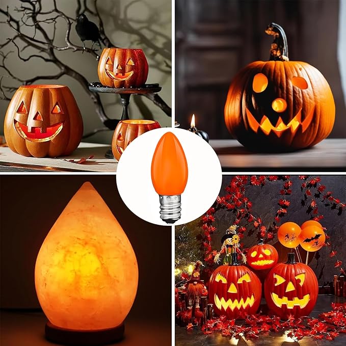 C7 Orange LED Light Bulbs, 25-Pack E12 Base, Halloween & Outdoor String Lights, Waterproof, Energy-Efficient Night Light Bulbs, Replacement Bulbs for Porch, Patio, Yard & Holiday Decor - Bloomnest