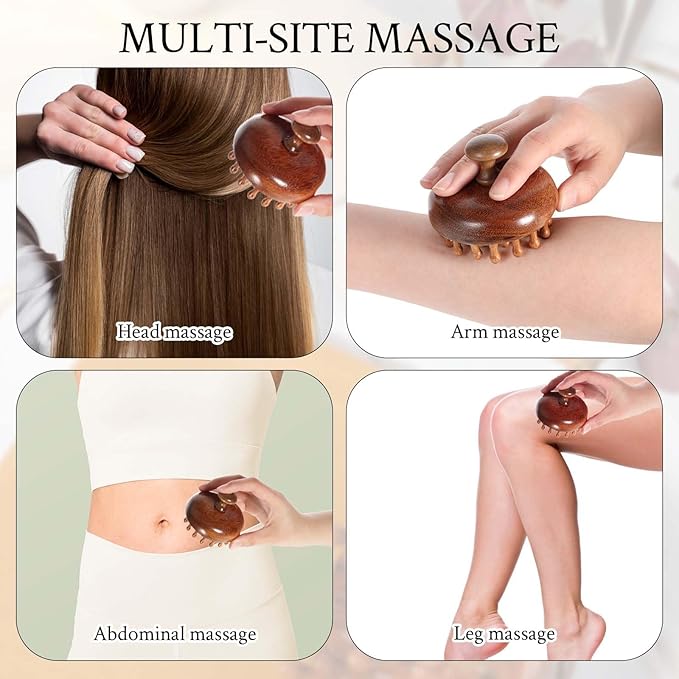 Wooden Scalp Massager & Hair Scrubber - Manual Head Massager with Sandalwood for Scalp Care, Portable Handheld Hair Growth Tool, Comfier Scalp Relaxation Brush for Stress Relief & Spa(Two-Piece Set) Smowfes