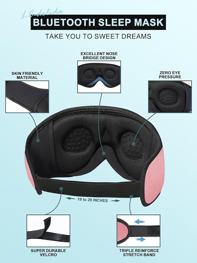LC-dolida Sleep Headphones, Sleep Mask Bluetooth Wireless Music Eye Mask, Sleeping Headphones for Side Sleepers Sleep Mask with Bluetooth Headphones Ultra-Thin Stereo Speakers Perfect for Sleeping - Bloomnest
