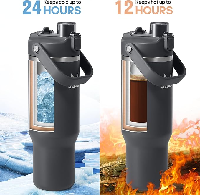 32 oz Stainless Steel Tumbler with Handle and Straw, Vacuum Insulated Water Bottle with 2-in-1 Lid (Chug/Straw) and Silicone Boot，Keeps Drinks Hot and Cold - Bloomnest