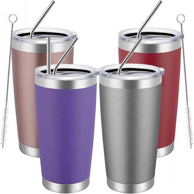 MEWAY 20oz Tumbler 4 Pack Double Wall Vacuum Insulated Travel Mug Bulk, Mix Color Stainless Steel Tumblers with Lid and Straw, Durable Powder Coated Coffee Cups for Cold & Hot Drinks（Color Mix, 4 - Bloomnest