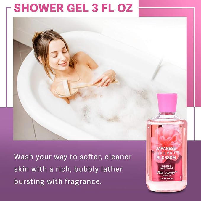 Bath & Body Care Travel Set - Home Spa Set with Body Lotion, Shower Gel and Fragrance Mist, Personal Body Care Travel Set for Birthday Christmas New Year Gifts(Japanese Cherry Blossom) - Bloomnest