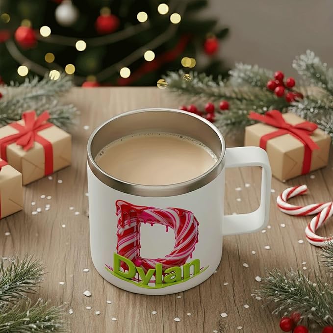 Personalized Christmas Insulated Coffee Mug with Handle –Double Wall Stainless Steel Travel Tumbler for Hot & Cold Drinks – Unique Holiday Gift for Men, Women, & Kids(B125) - Bloomnest