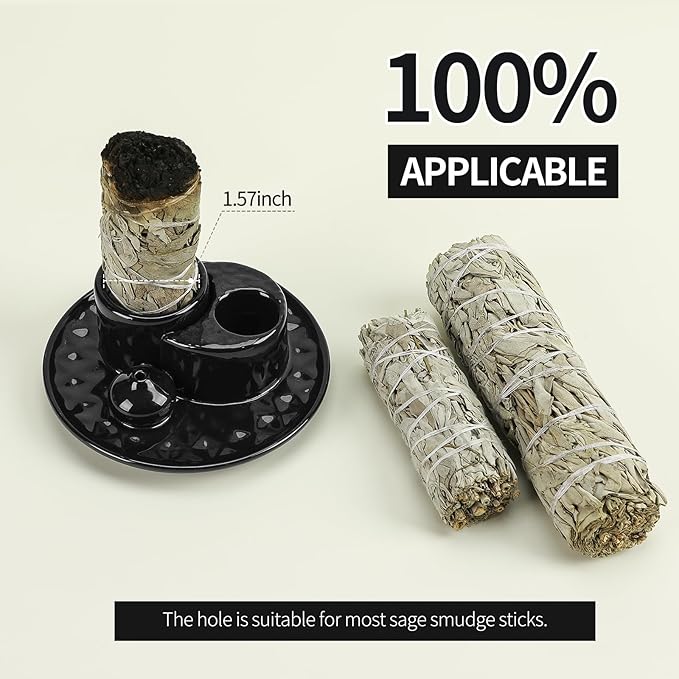 Palo Santo Sticks Holder, Multi-Purpose Handmade Ceramic Incense Burner for Palo Santo Incense Sticks, Sage Holder for Burning, Ash Catcher Tray for Meditation Yoga Room (Black) ToolSentryX