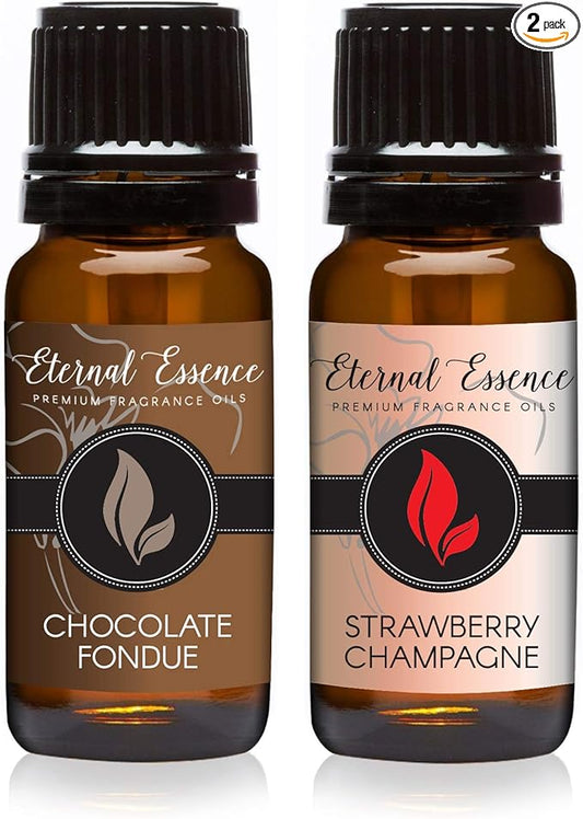 Eternal Essence Oils 2 Pack 10ml Premium Fragrance Oil - Chocolate Fondue & Strawberry Champagne - for Candle, Soap Making, Aromatherapy, Diffusers, Home Care, & Humidifiers EternalEssenceOils