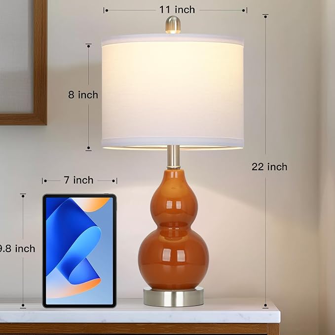 22" Modern Double Gourd Ceramic Table Lamps Set of 2, Red Bedside Lamps for Living Room, Contemporary Nightstand Desk Lamps for Bedroom End Table Home Office Decor(2 LED Bulbs Included) - Bloomnest