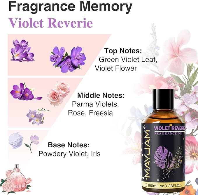 Violet Reverie Fragrance Oil Essential Oil, MAYJAM 3.38FL.OZ Violet Reverie Oil for Diffusers for Home, Long Lasting Scented Oils for Soap Candle Making - 100ML - Bloomnest