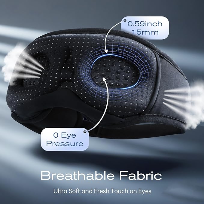 3D Sleep Mask with Bluetooth Headphones, Sleeping Headphones for Side Sleepers, Wireless Music Eye Mask with Ultra-Thin Stereo Speakers for Men, Women, Tech Gifts, Black - Bloomnest