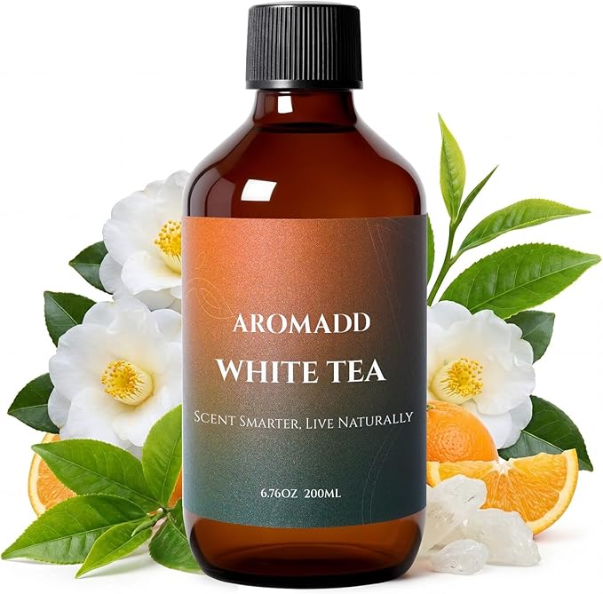 Aromadd White Tea Diffuser Oil Inspired by Luxury Hotel Scent, Essential Oils for Waterless Diffuser, White Tea & Bergamot, Long-Lasting & Natural Home Fragrance - 6.76 fl oz (200 mL) - Bloomnest