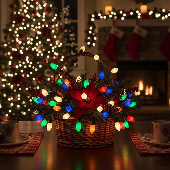 C7 LED Christmas Lights Replacement Bulbs, 25 Pack 0.6w C7 Ceramic Multicolor Light Bulbs with E12 Candelabra Base, Vintage Colored Light Bulbs for Indoor/Outdoor Christmas String Lights - Bloomnest