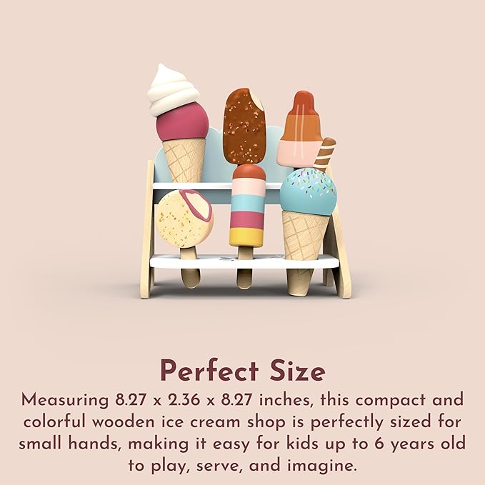 SPEEDY MONKEY Wooden Ice Cream Shop Playset – FSC Certified Pretend Dessert Stand for Kids, Role Play Popsicle Toy Counter, Cones & Scoops Cart, Sweet Treat Ice Cream Parlour for Toddler, Boys & Girls - Bloomnest