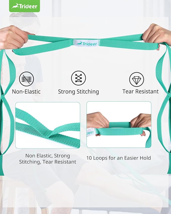 Trideer Stretching Strap Yoga Strap for Physical Therapy, 10 Loops Yoga Straps for Stretching, Non-Elastic Stretch Strap for Pilates, Exercise, Stretch Band for Women & Men - Bloomnest