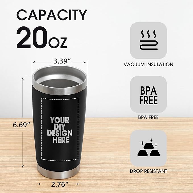 Personalized Custom Tumbler Print in USA 100 Pcs 20oz Stainless Steel Coffee Cup with Lid & Straw Double Wall Insulated Tumbler with Colorful Text Logo Photo - Bloomnest