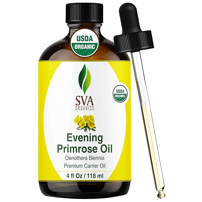 SVA Evening Primrose Oil Organic - 4 Fl Oz – 100% Natural Cold Pressed Organic Evening Primrose Oil - for Face, Skin Care, Hair Care, Scalp Massage & Body Massage – Carrier Oil with Dropper - Bloomnest