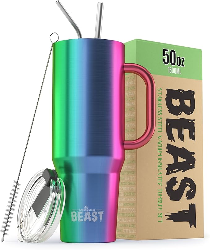 Beast 50 oz Tumbler Stainless Steel Vacuum Insulated Coffee Ice Cup Double Wall Travel Flask (Rainbow) - Bloomnest