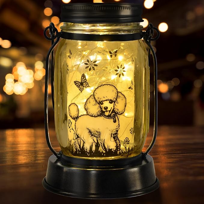kyoryuger Poodle Gifts for Women/Men, Poodle Solar Lanterns Dog Mom Birthday, Dog Lovers Lantern, Pet Loss Pet Memorial Lights, Solar Garden Decoration Outside for Yard, Patio,Backyard,Porch - Bloomnest