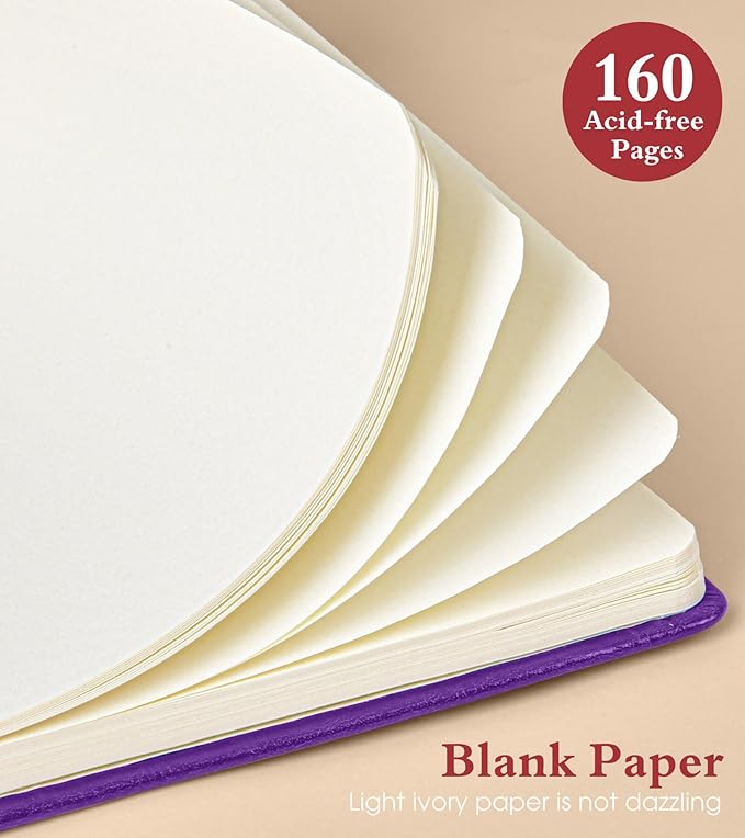 PAIBAS Blank Journal Notebook for Women Men,160 Pages,A5 Hardcover Sketchbook for Drawing, Sketch book, Unlined Notebooks for School,Work, Note Taking,Travel Journals for Writing 5.8"x8.5" (Purple) - Bloomnest