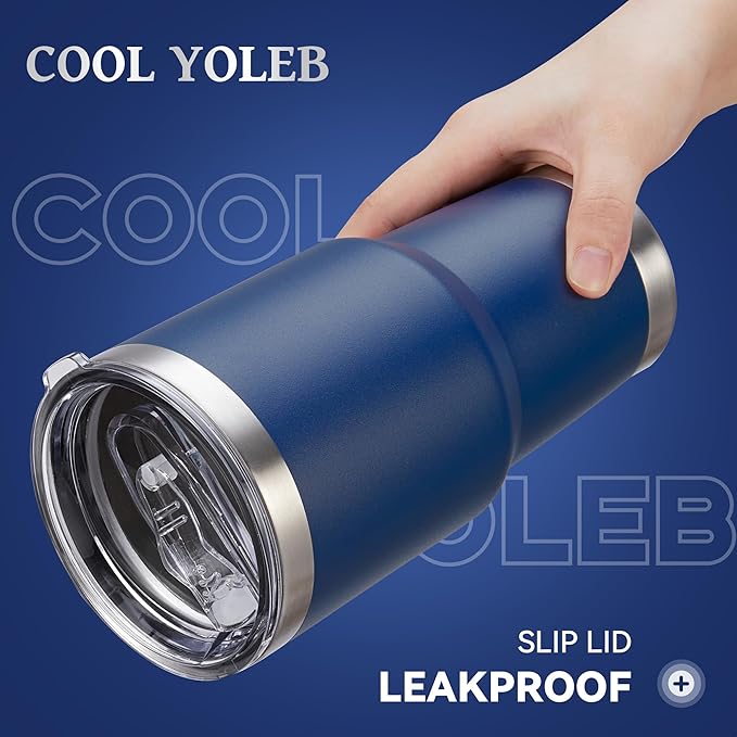 30 oz Tumbler with Lid Stainless Steel Tumblers Vacuum Insulated Cup Reusable Powder Coated Travel Mug Double Wall Leak Proof Portable Cups Keep Cold Drinks for 12 Hours, Navy, 1 Pack - Bloomnest