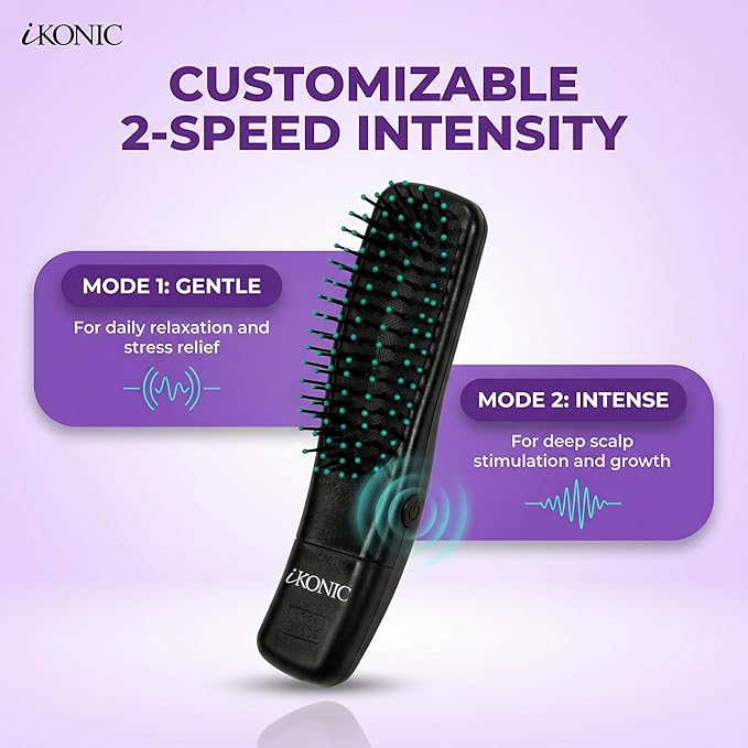 IKONIC 3-in-1 Electric Scalp Massager for Hair Growth -Vibrating Head Massager Brush for Stimulation and Circulation, Use as Exfoliator, Scrub, Hair Detangle, Massage Gift for Men and Women iKonicPrecisionStylingTools