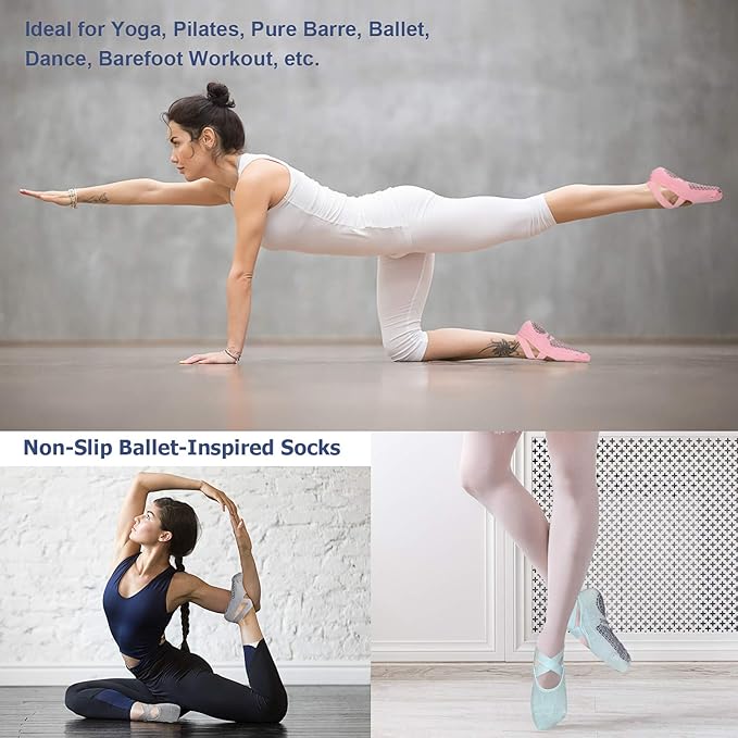 Ozaiic Pilates Socks for Women Non Slip Grip, Yoga Socks with Grippers for Barre, Hospital, Ballet, Dance, Barefoot Workout - Bloomnest
