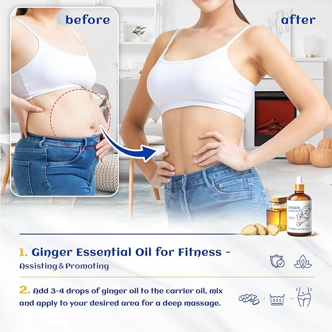 HIQILI Pure Ginger Essential Oil 3.38 Fl Oz, Pure Natural Premium Ginger Oil for Massage, Diffuser, Large Bottle with Dropper & Gift Box -100ml - Bloomnest