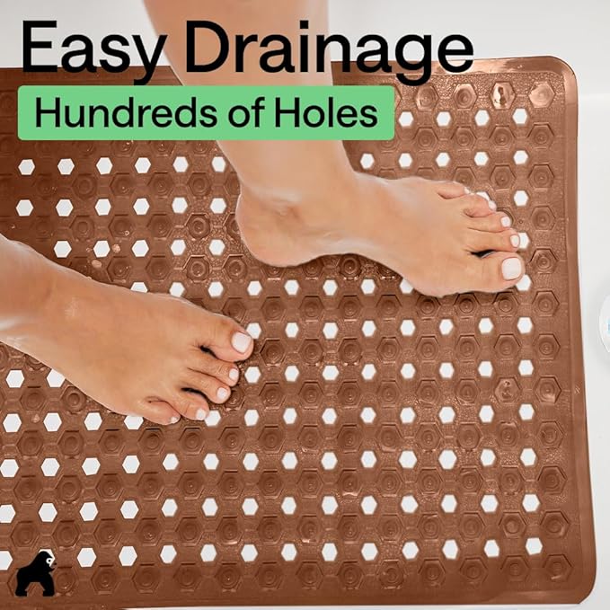 GORILLA GRIP Patented Square Shower Stall Mat, Small Bathtub Floor Mats for Stand Up Showers with Suction Cups and Drainage Holes, Machine Wash, Soft on Feet, Bathroom Accessories 21x21 Inch, Brown - Bloomnest