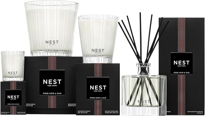 NEST New York Scented Classic Candle, Rose Noir & Oud - 8.1 oz - Up to 60-Hour Burn Time - Reusable Glass Vessel - Bloomnest