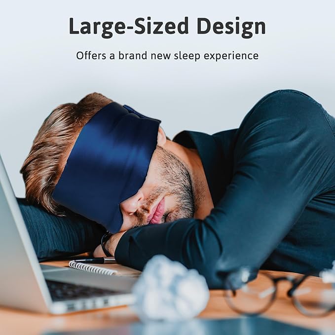 Silk Sleep Mask for Women Men Satin, ATreebag Eye Sleeping Mask & Blindfold with Adjustable Strap, Large Size, 1 PC Navy Blue - Bloomnest