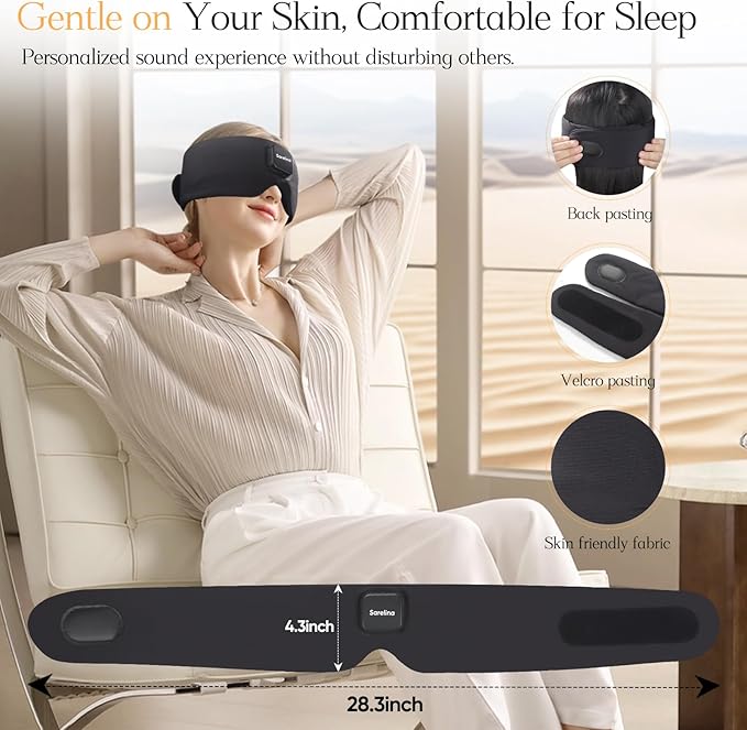 Bluetooth 5.3 Sleep Mask Headphones, Ultra-Soft Ice Silk Washable Eye Mask with Built-in Speakers, Enhanced Audio & Clear Calls, Light-Blocking Comfortable Sleeping Headphones - Bloomnest