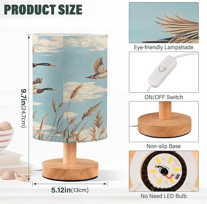 Flying Ducks Retro LED Table Lamp with USB Port Night Light Bedroom Lamps for Nightstand Living Room Dorm Home Office Desk - Bloomnest