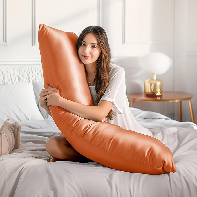 BEDELITE Satin Body Pillow Cover 2 Pack, Super Soft and Cooling Body Pillow Pillowcase for Hair and Skin, Breathable Silky Full Long Pillowcase Cover(20"x54", Burnt Orange) - Bloomnest