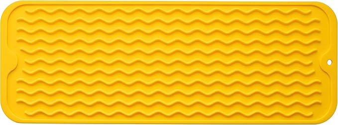 Silicone Dish Drying Mat for Multiple Usage,Easy clean,Eco-friendly,Heat-resistant Silicone Mat for Kitchen Counter,Sink,Bar,Bottle,or Cup Yellow M 17 inches x 6 inches - Bloomnest