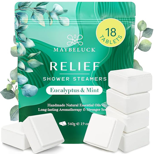 Eucalyptus Mint Shower Steamers 18 Pack - Eucalyptus for Shower, Valentines Day Gifts for Him & Her, Natural Essential Oil Bombs for Home Spa & Self Care Relaxation, Includes Easy Opener