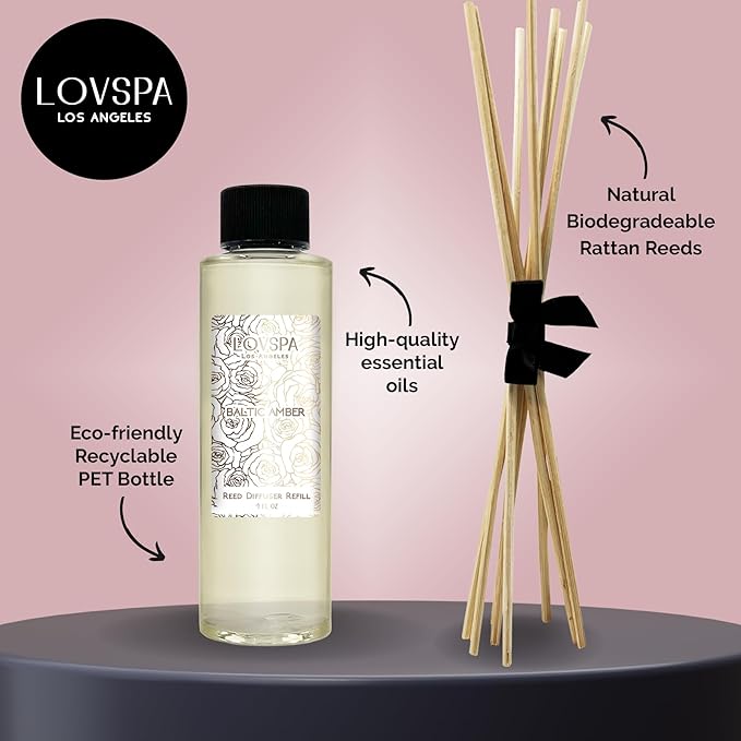LOVSPA Baltic Amber Diffuser Oil - Luxury Essential Oils for Diffuser Refill & Air Freshener Room Spray - Long-Lasting & Natural Home Fragrance, Scented Oil for Diffusers, USA Made, 4oz - Bloomnest