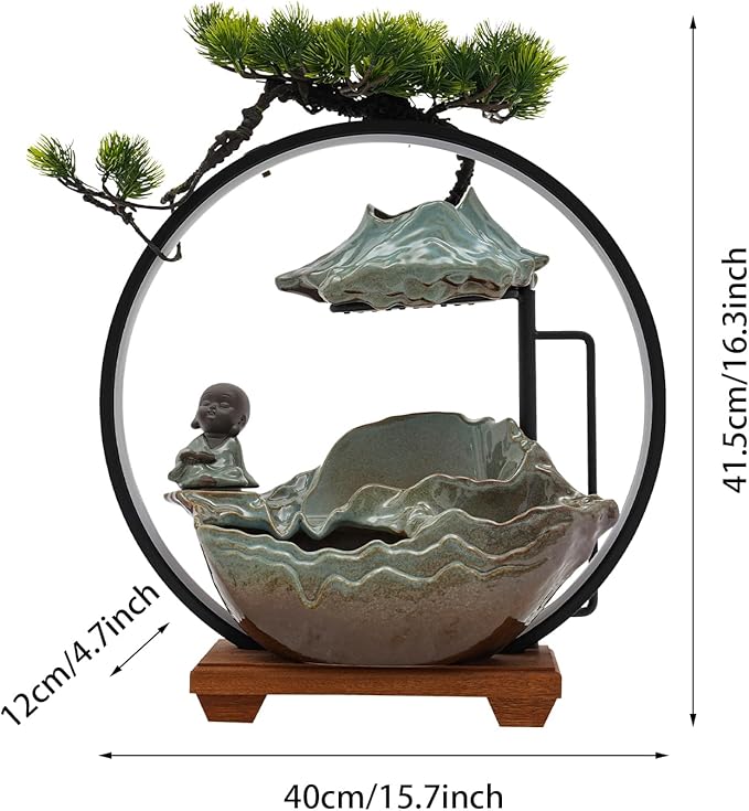 Tabletop Water Fountain Small Waterfall Fountains Indoor with Rocks and Ring Lights Desktop Fountains for Meditation Relaxation for Bedroom Living Room Office - Bloomnest