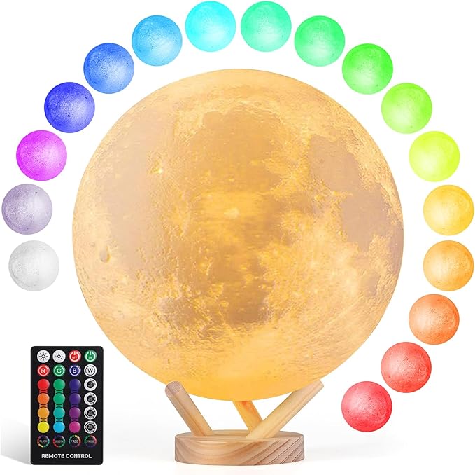 Moon Lamp, 6 Inch Sliding Control Moon Light, Kids Night Light, 16 Colors Moon Night Light with Unique Stand, Timing, USB Rechargeable, Room Decor, Christmas Birthday Gifts for Kid Women Friends Lover - Bloomnest