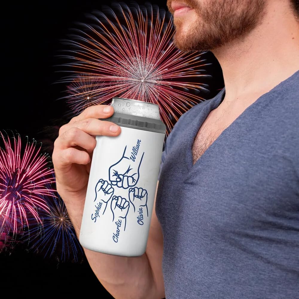 4th Of July Can Coolers, Best Dad Grandpa Ever Fist Bump Tumbler Nation Flag Personalized 4th Of July Gift For Personalized Can Cooler Tumbler, Birthday Gifts For Dad From Kids, Husband Gifts