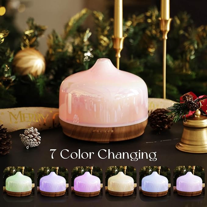 Porseme 500ml Glass Essential Oil Diffuser Aromatherapy Ultrasonic Cool Mist Humidifier 15-21 Running Hours Waterless Auto-Off Air Diffusers for Sleeping Yoga Office Working Spa and Rest (White Jade) - Bloomnest