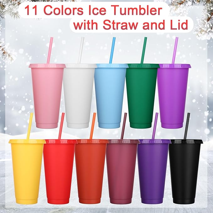 Honeydak 60 Pcs Tumbler with Straw and Lid Bulk Water Bottle Iced Coffee Travel Mug Cup Reusable Plastic Cups for Party Birthdays 24-27 oz (Solid Color) - Bloomnest