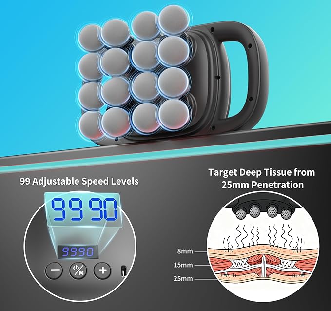 16 Head Massage Gun, Deep Tissue Percussion Massager with 99 Intensity Levels for Neck, Back, Shoulders, Legs Pain Relief & Recovery - Bloomnest