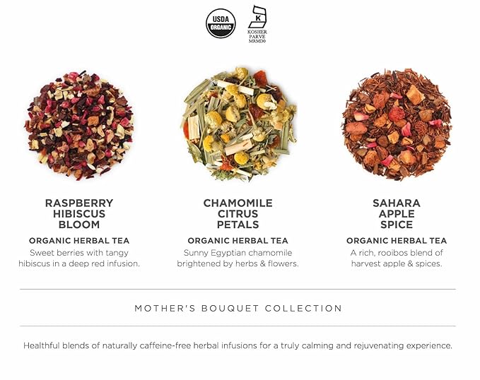 Teabloom Mother’s Bouquet Gourmet Tea Gift – Herbal Assortment with 12 Organic Plant-Based Pyramid Sachets, Caffeine-Free & Kosher, Elegant Presentation Box for Tea Lovers - Bloomnest