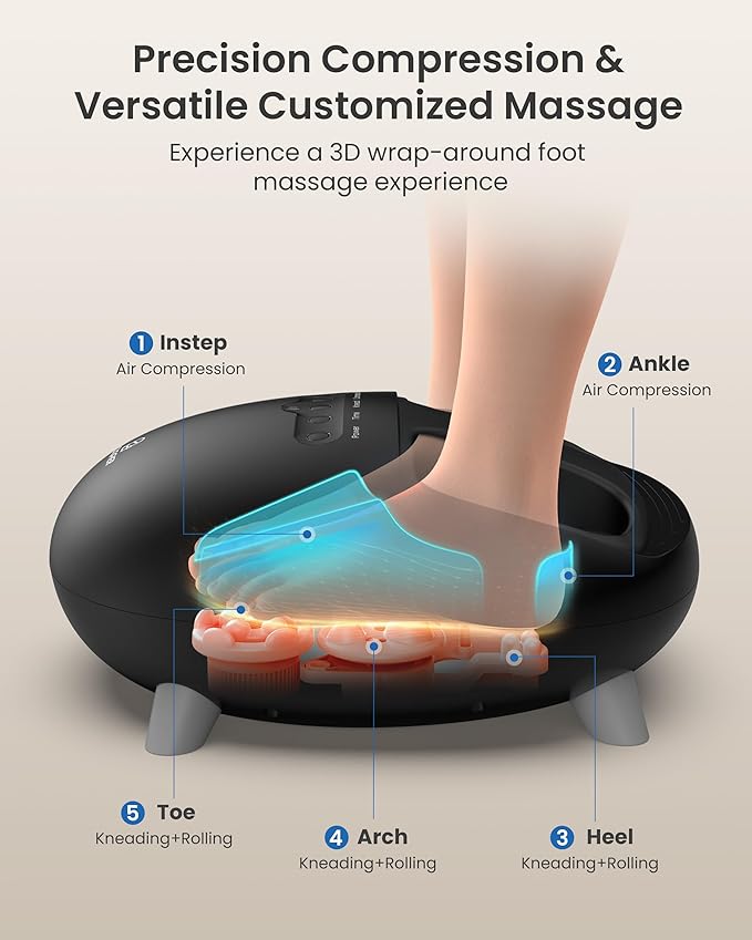 COMFIER Foot Massager with Heat,Shiatsu Foot Massager with Dual Heating,3 Kneading & 3 Compression,Heated Feet Massage for Plantar Fasciitis, Fits Up to Size 14,Gifts for Women Men - Bloomnest