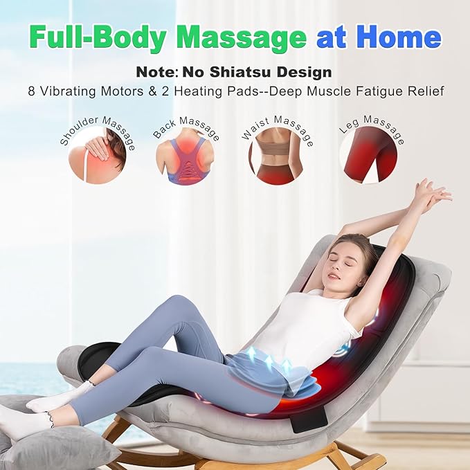 Full Body Massage Mat with Heat, Back Massager for Recliner with Lumbar Support, Heating & Vibration, Massage Chair Pad for Seniors, Office Workers & Family, Fatigue & Pain Relief in Office, Home - Bloomnest