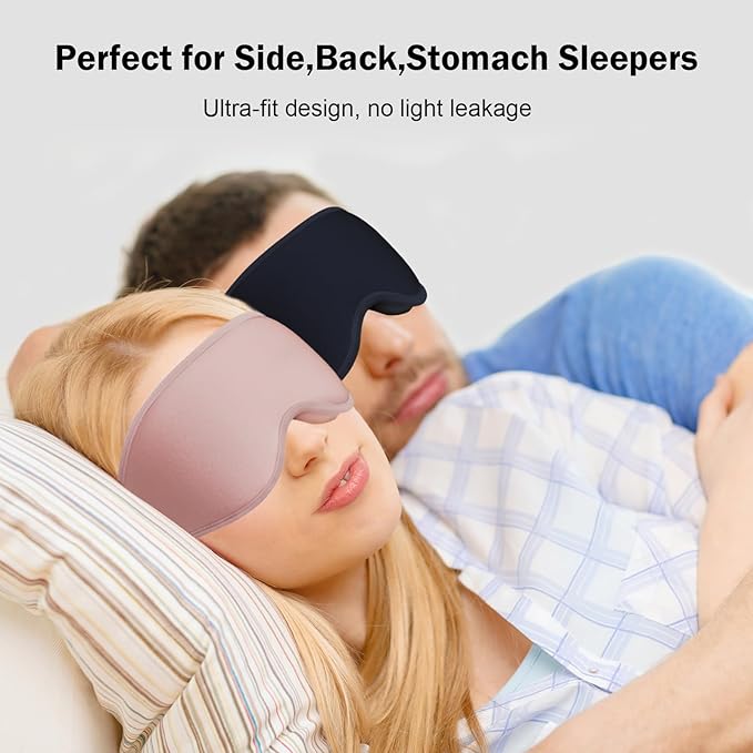 3D Sleep Mask with Earplugs, 100% Light Blackout Eye Mask for Sleep, Washable Sleeping Mask, 0 Pressure Eye Covers for Sleep with Wider Adjustable Strap, Only 1.3oz Light Soft Sleeping Mask (Black) - Bloomnest