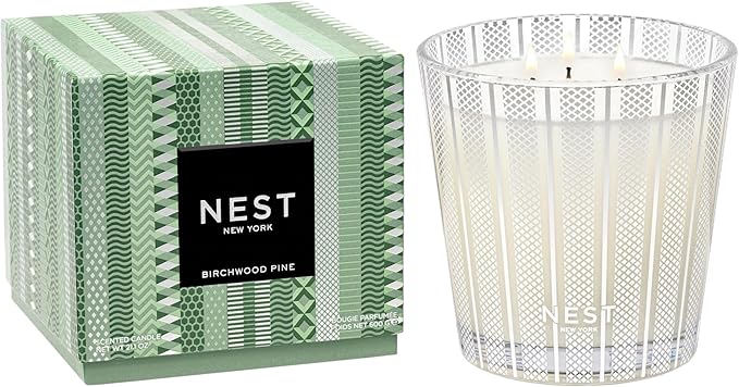 NEST New York Scented 3-Wick Candle, Birchwood Pine - 21.2 oz - Up to 100-Hour Burn Time - Reusable Glass Vessel - Bloomnest
