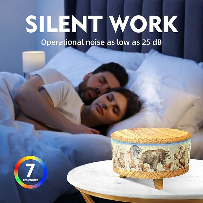 500ML Large Capacity Essential Oil Diffuser, Ultrasonic Aromatherapy Diffuser with 7 Color LED Lights with Remote Control, Cool Mist Humidifier, Timed Mist, Auto Shut-Off (Light Wood Grain) - Bloomnest