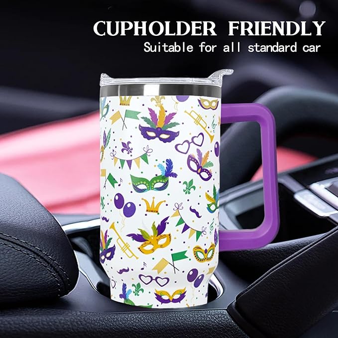 Ceovfoi 40 Oz Mardi Gras Tumbler with Lid and Straw,40 Oz Mardi Gras Coffee Mugs Water Bottles Wine Drinking GlassesTumbler with Straws,Margi Gras Decor,Margi Gras Gifts for Women - Bloomnest