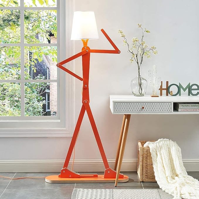 Cool Creative Floor Lamps Wood Tall Decorative Corner Reading Standing Swing Arm Light for Living Room Bedroom Office Farmhouse Kids Gift Idea- with LED Bulb (Oran Orange) - Bloomnest