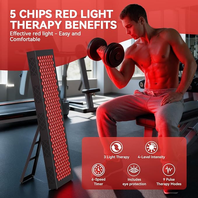 Red Light Therapy Box, 5in1 LED with 630-660-810-830-850, Metal Case, 3 Modes Red Light Panel with Soft Belt, 6 Timing Set - 9 Pulse Modes - 4-Level - Red Light Therapy Panel for Body Bloomnest