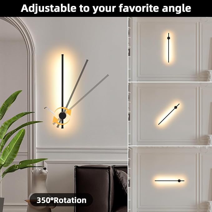 LED Wireless Wall Sconce with Remote Control, Dimmable/350° Rotate/Timing/USB Rechargeable Battery Powered Indoor Wall Lamps, 23.6 inch Black Wall Lights Set of Two for Hallway, Living Room, Bedroom - Bloomnest